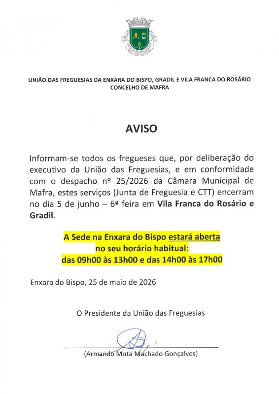 Uni&atilde;o das Freguesias de Enxara do Bispo, Gradil e Vila Franca do Ros&aacute;rio